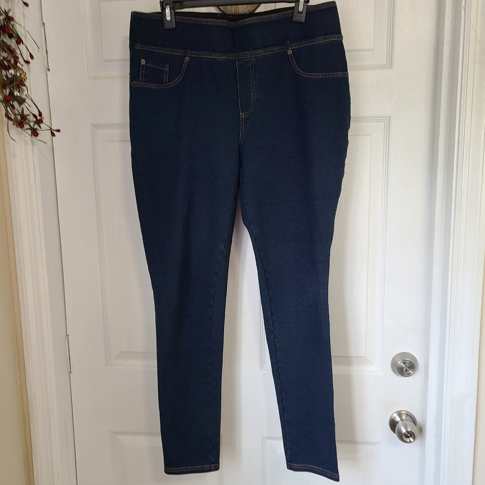 (896) MeMoi Woman's Pull On Skinny Jeans, Size: Large-Extra Large  Color: Blue